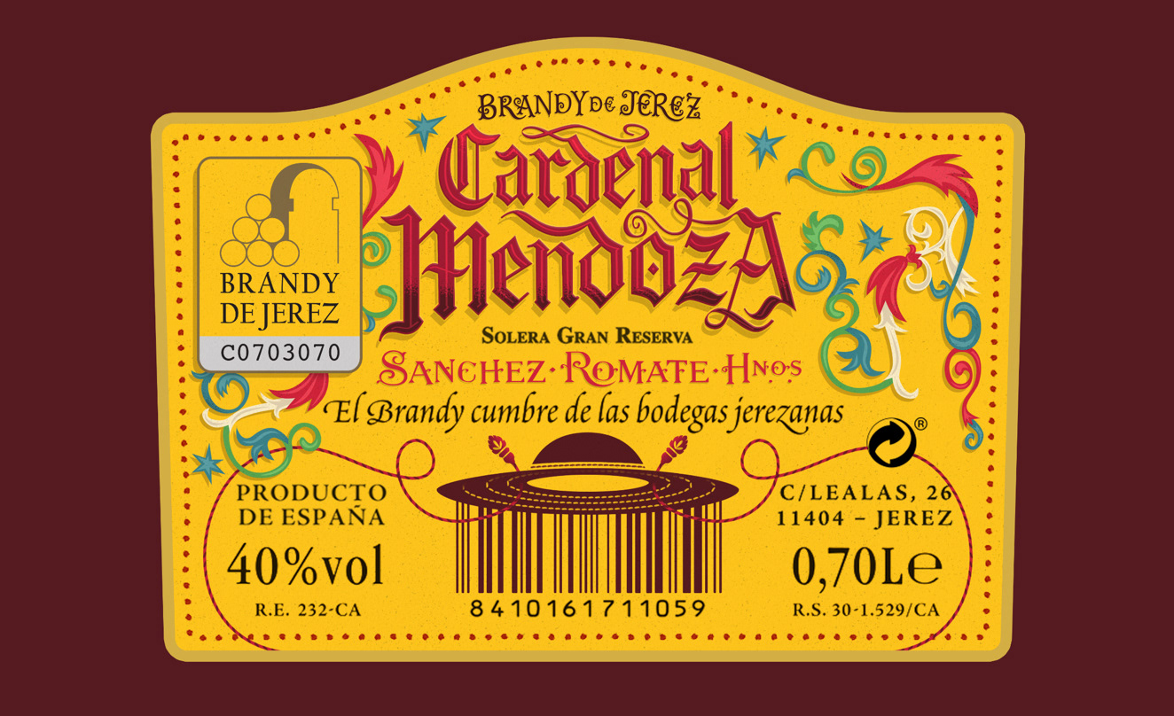 themed barcode and the official "brandy de jerez" 02stamp
