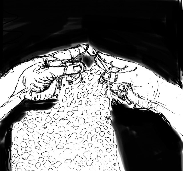 Digitizing and composing the sketches before transferring onto wood.