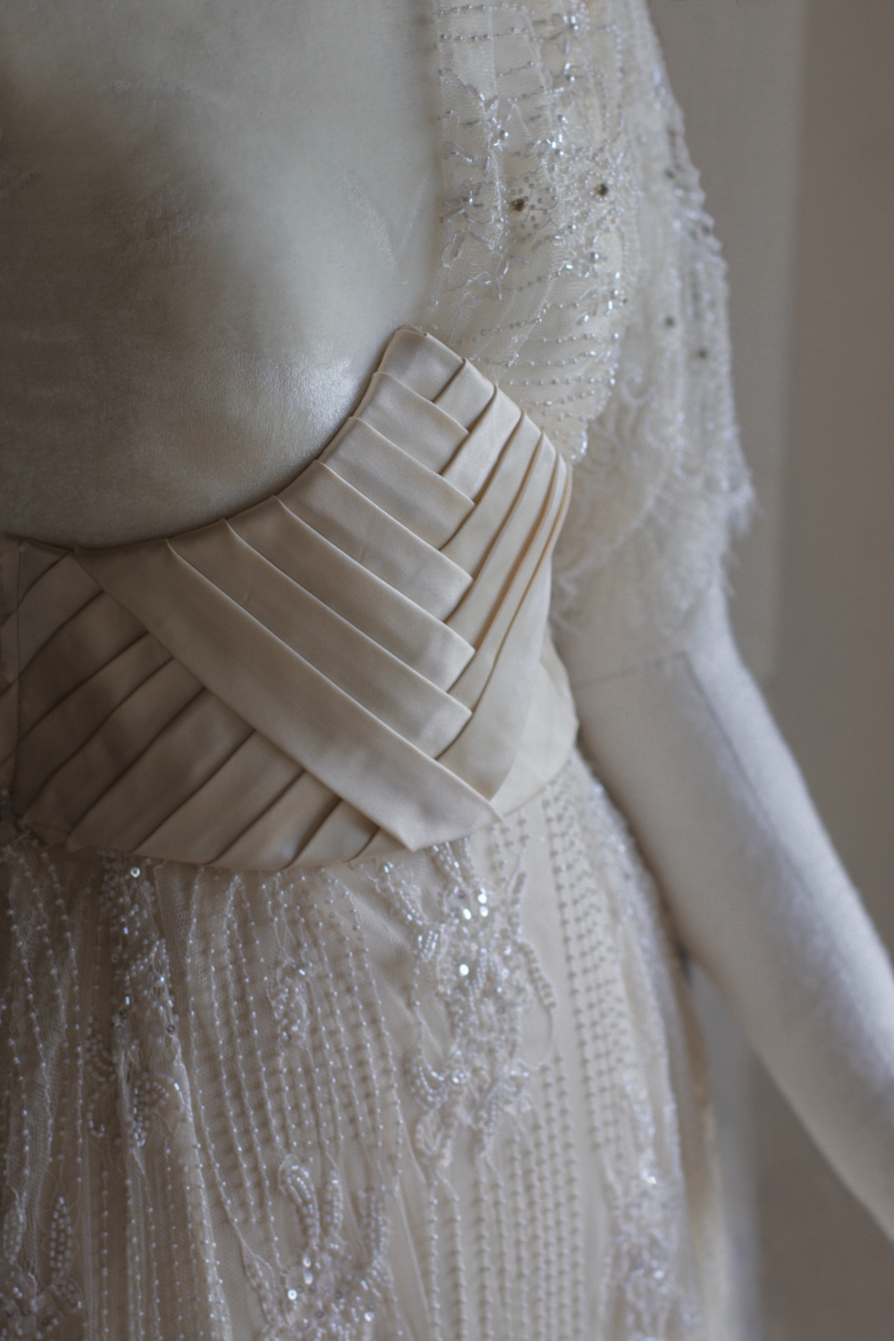 Work in progress on a beaded silk gown