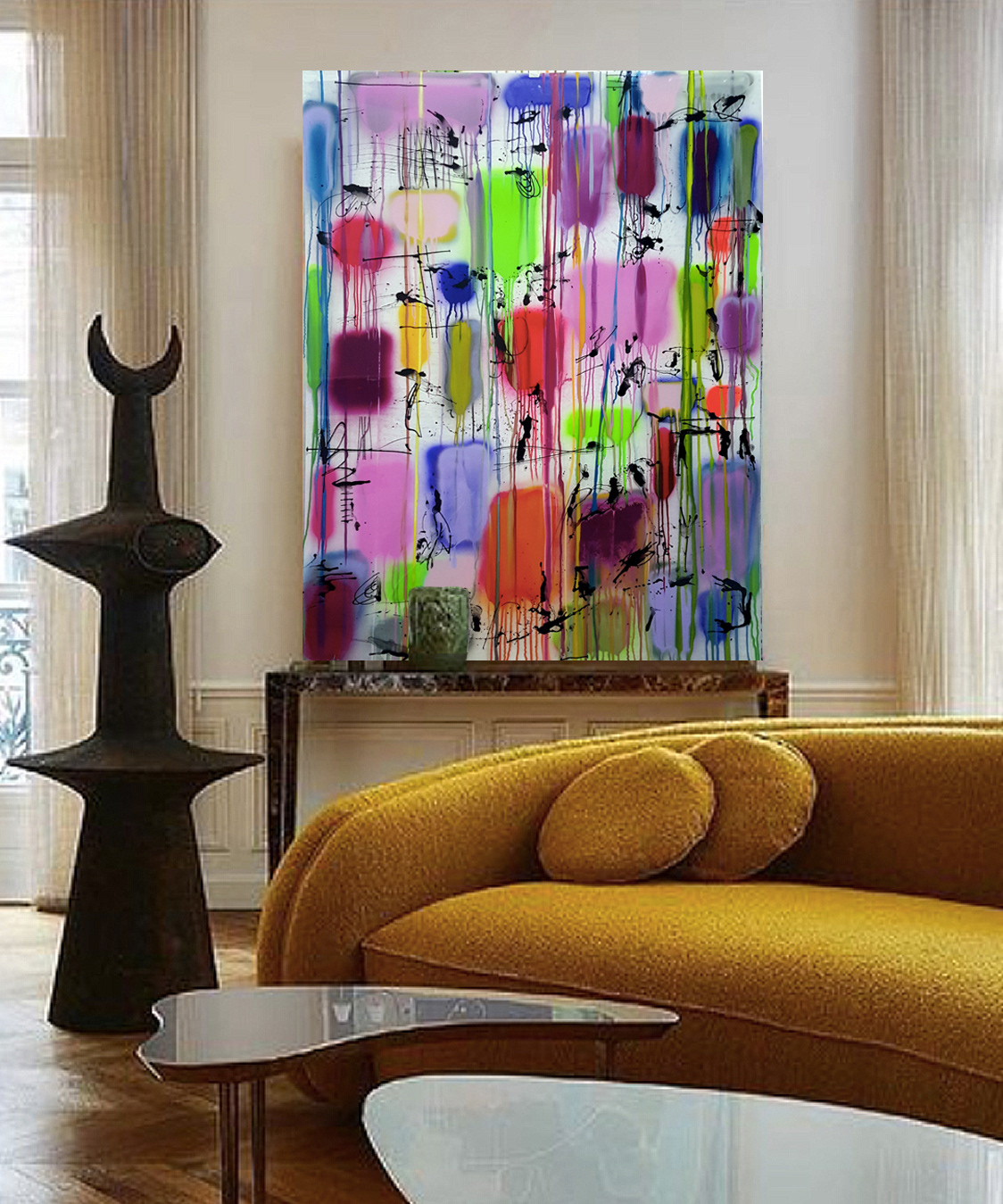 Peinture 210304 - 146x114cm / 57,5"x44,8" - Polymer and spray paint on polycarbonate, on canvas