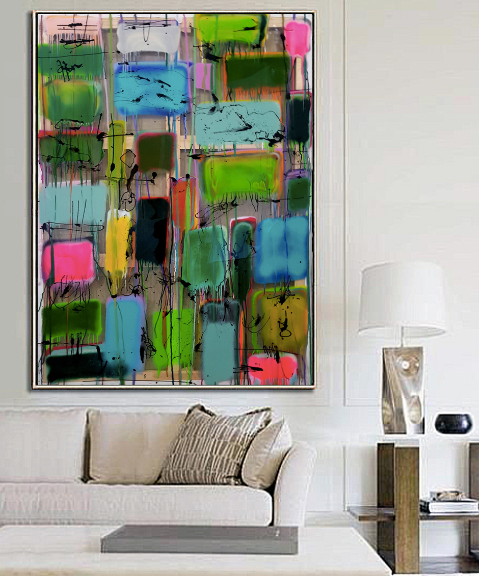Peinture 210320 - 162x114cm / 63,7"x44,8" - Polymer and spray paint on polycarbonate, on returned canvas