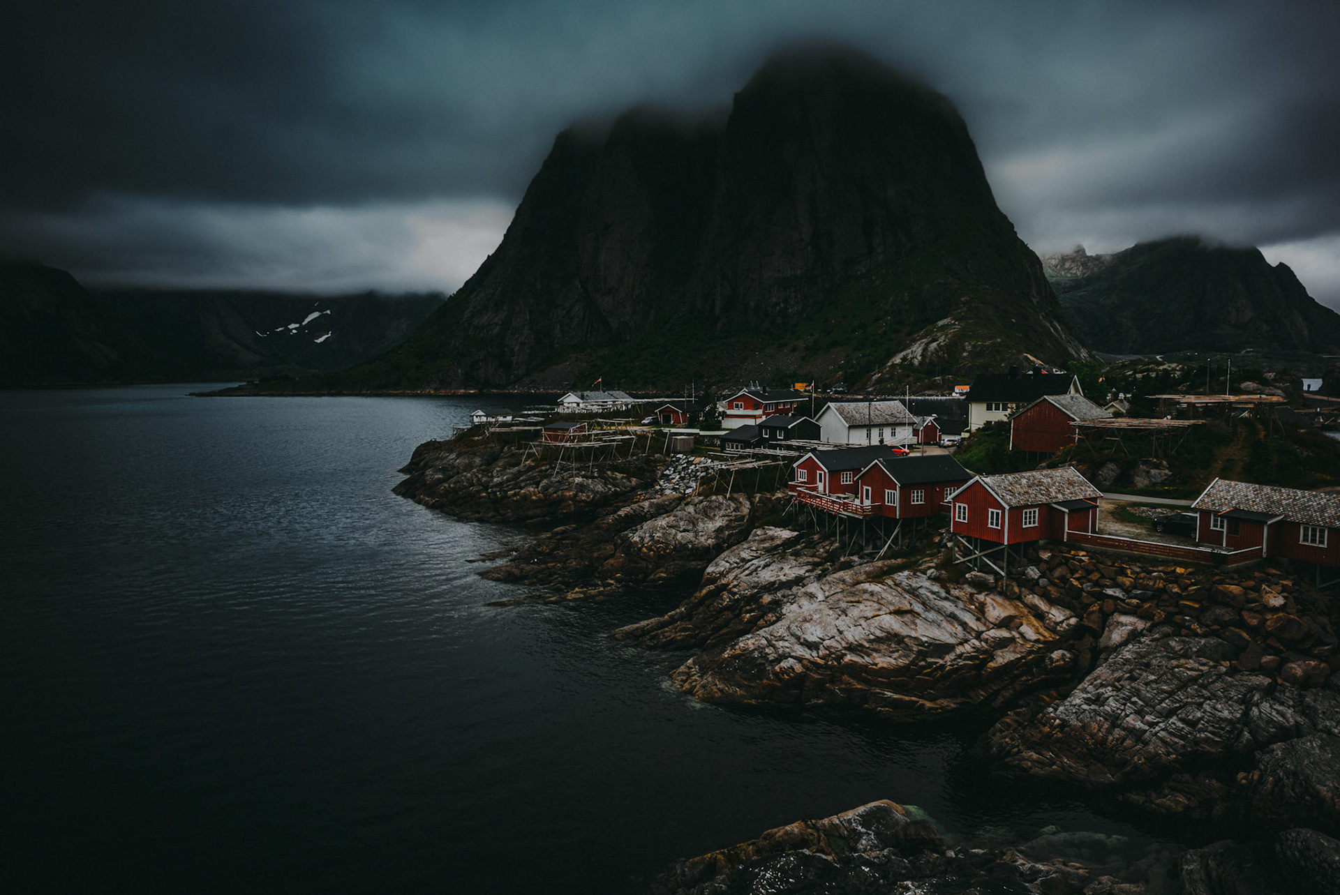 Gloomy weather over a Nordic fishing village in the Lofoten Islands, Norway, July 2016, Leica M.
