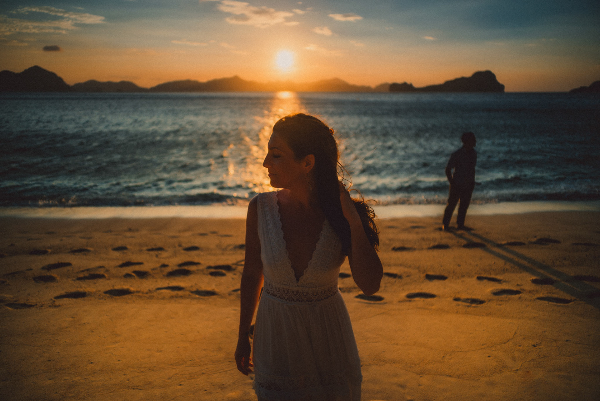 Moody sunset travel couple portraits in Ipil Beach, from Peter &amp; Alexis' adventure engagement in El Nido, Palawan, Philippines, Southeast Asia, April 2018, Sony A7SII
