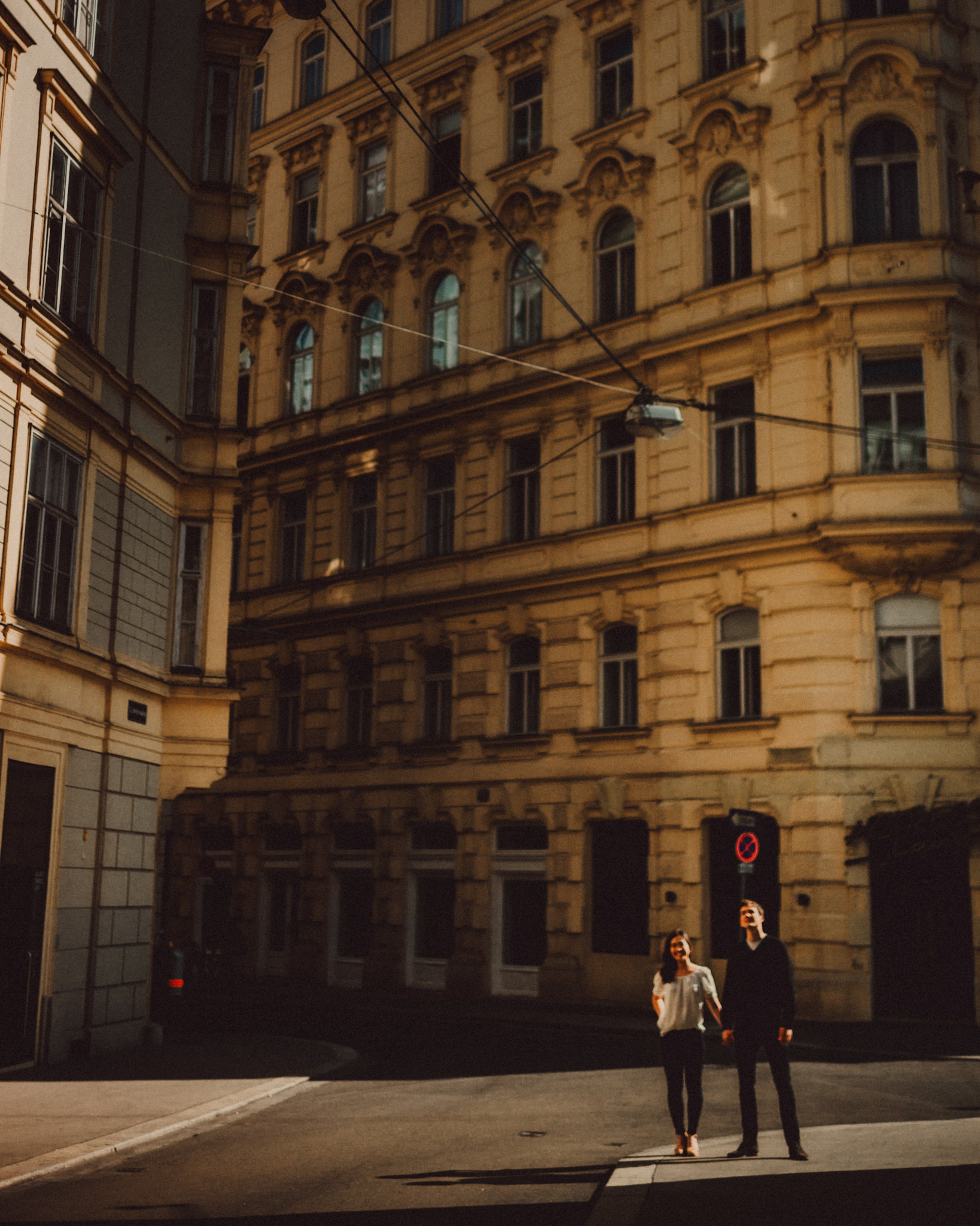 Casual destination engagement photos with moody lighting, Innere Stadt, Vienna, Austria, August 2017, Leica M.