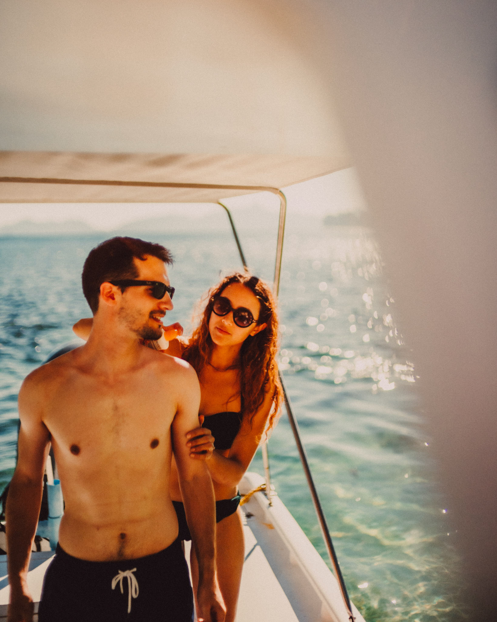 Couple portraits on a speedboat near Paradise Beach, Cadlao Island, El Nido, Palawan, Philippines, Southeast Asia, April 2019, Sony A7III.