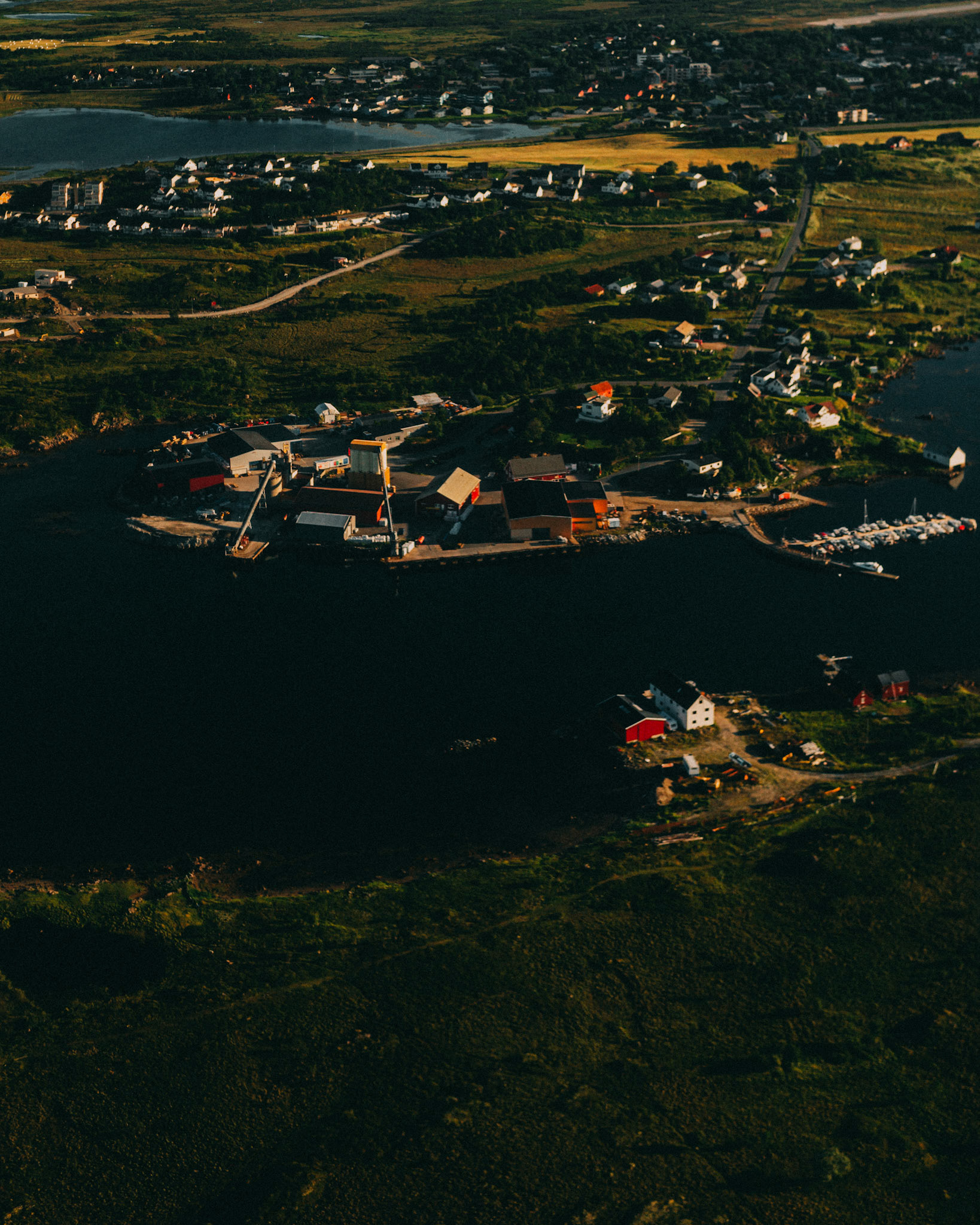 Leknes and Vestvågøy as seen through an airplane window, Lofoten, Norway. July 2016, Leica M.