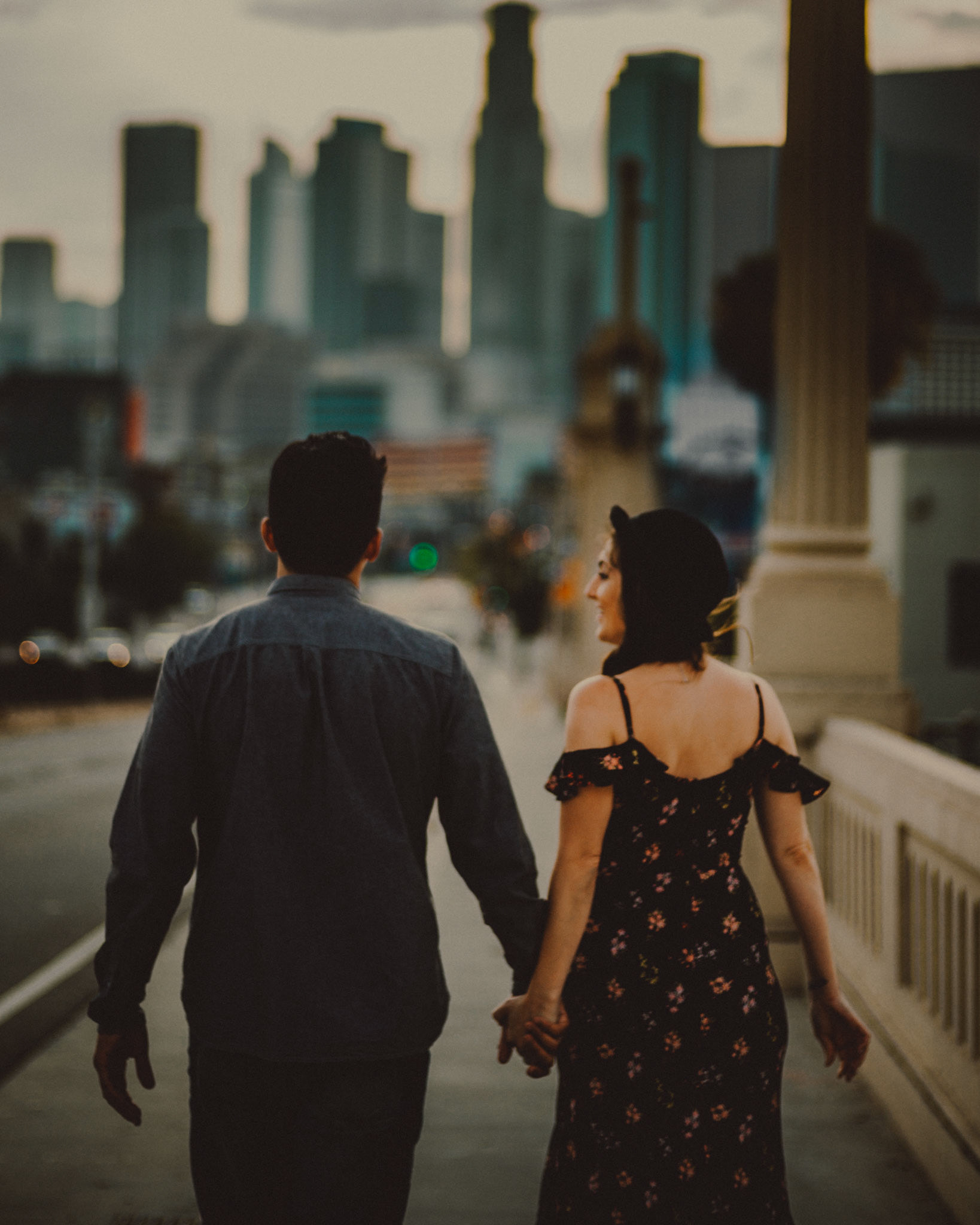 E 1st Street Bridge casual city engagement shoot in Downtown Los Angeles, California, USA, July 2018, Leica M.