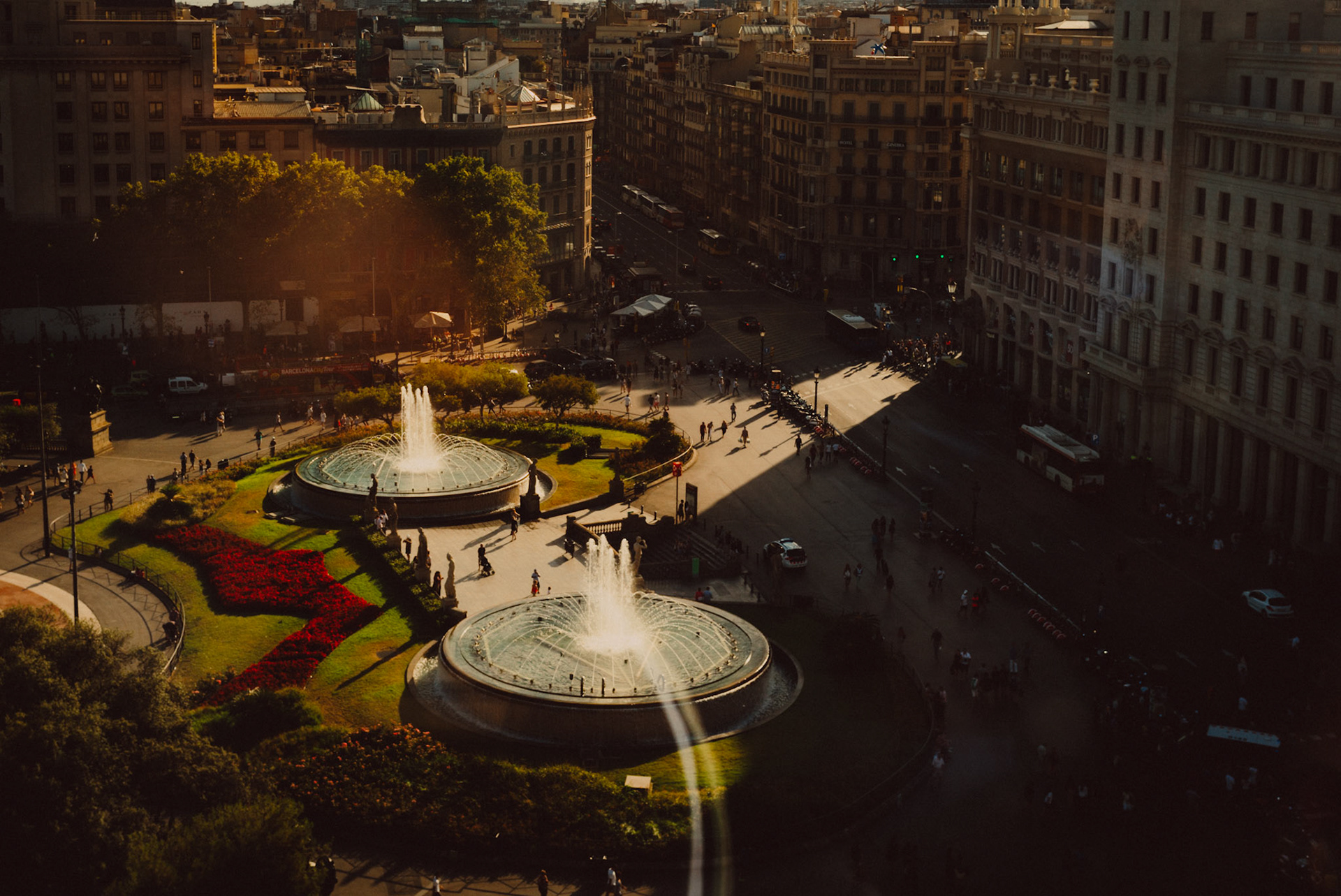 A high angle view of Placa de Catalunya, Barcelona, Spain, July 2016, Leica M.