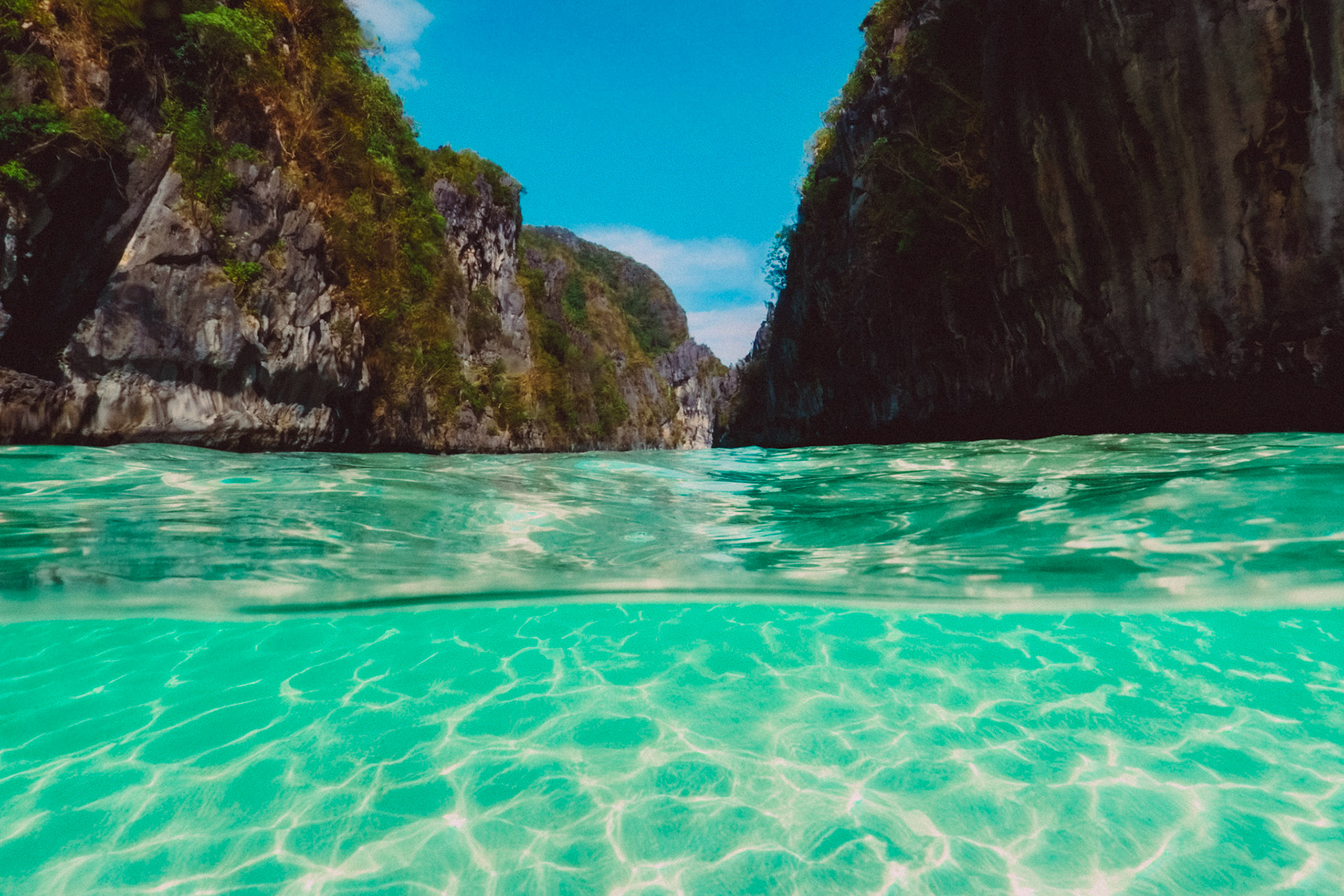 An underwater photo of the Big Lagoon, Miniloc Island, El Nido, Palawan, Philippines, Southeast Asia, April 2018, GoPro Hero 5