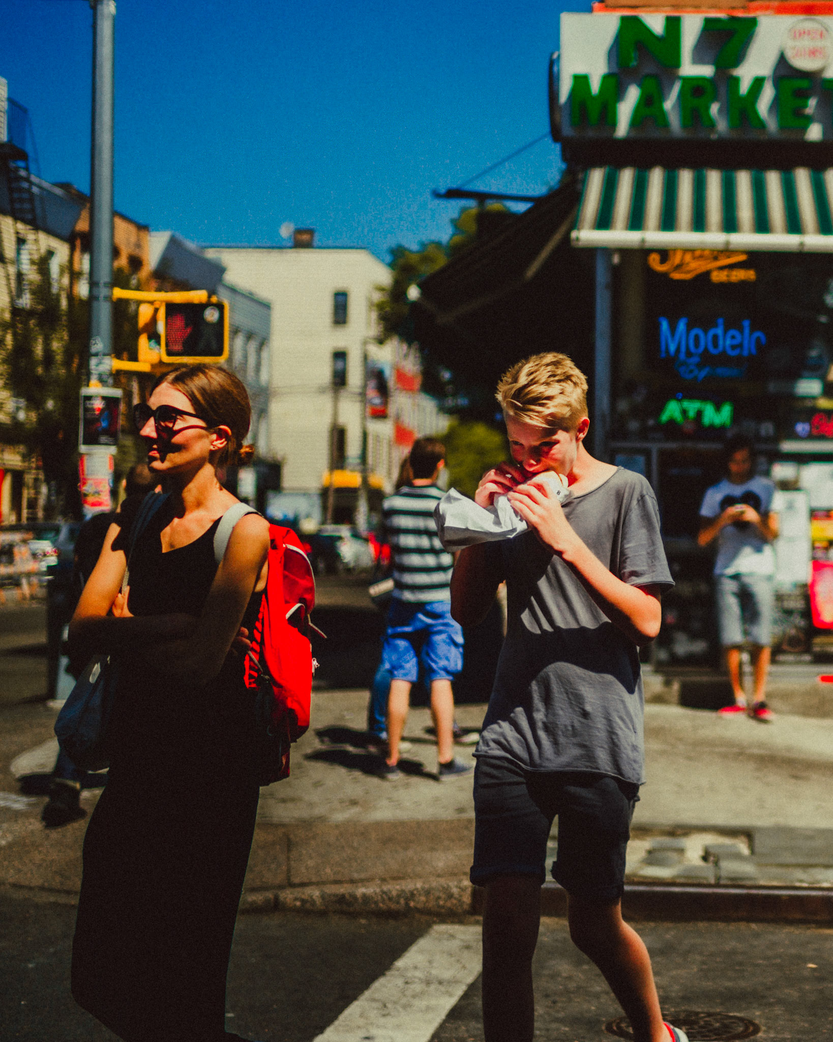 Pedestrians in front of N7 Market Brooklyn near Bedford Avenue, Brooklyn, New York, USA, September 2015, Leica M.