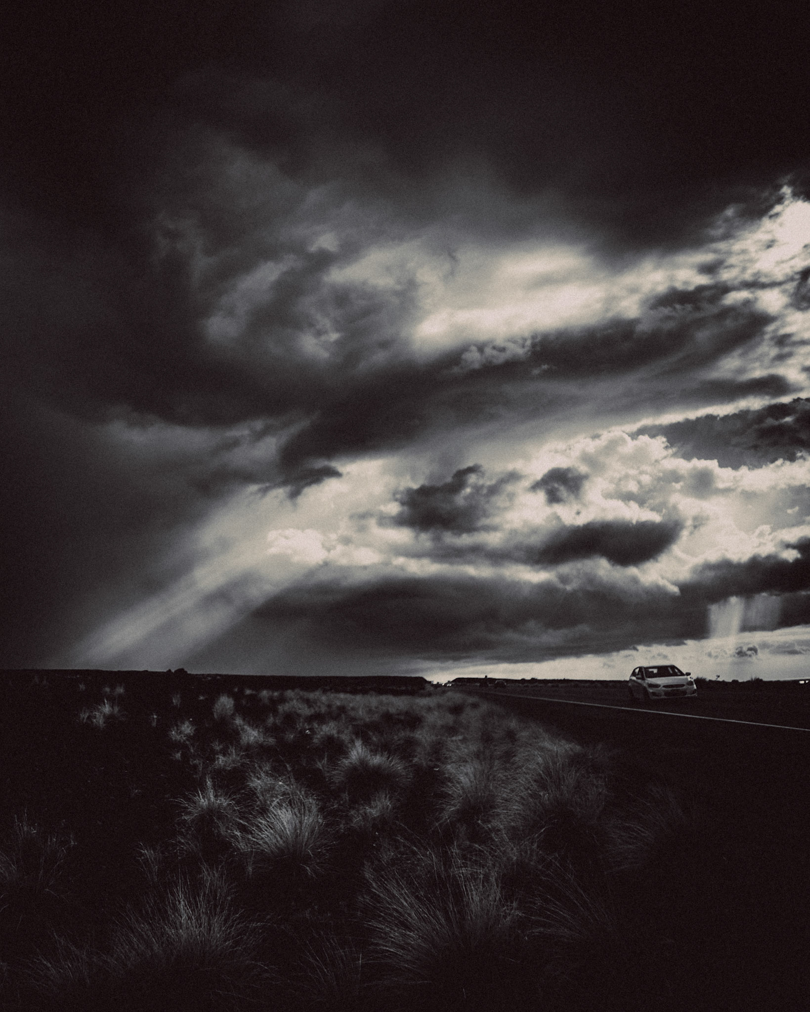 Thunderstorm clouds over Kona, in black and white, Big Island, Hawaii, USA, September 2015, Sony A7S.