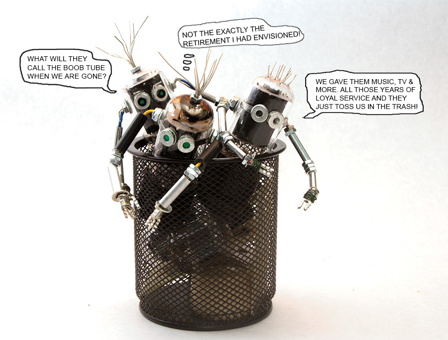 sad electronic components in recycle bin