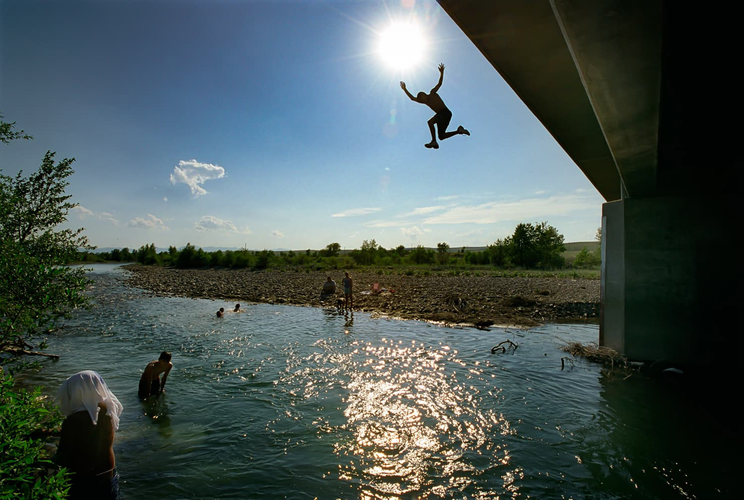 Braves Jumping off Bridge Piegan, Montana
