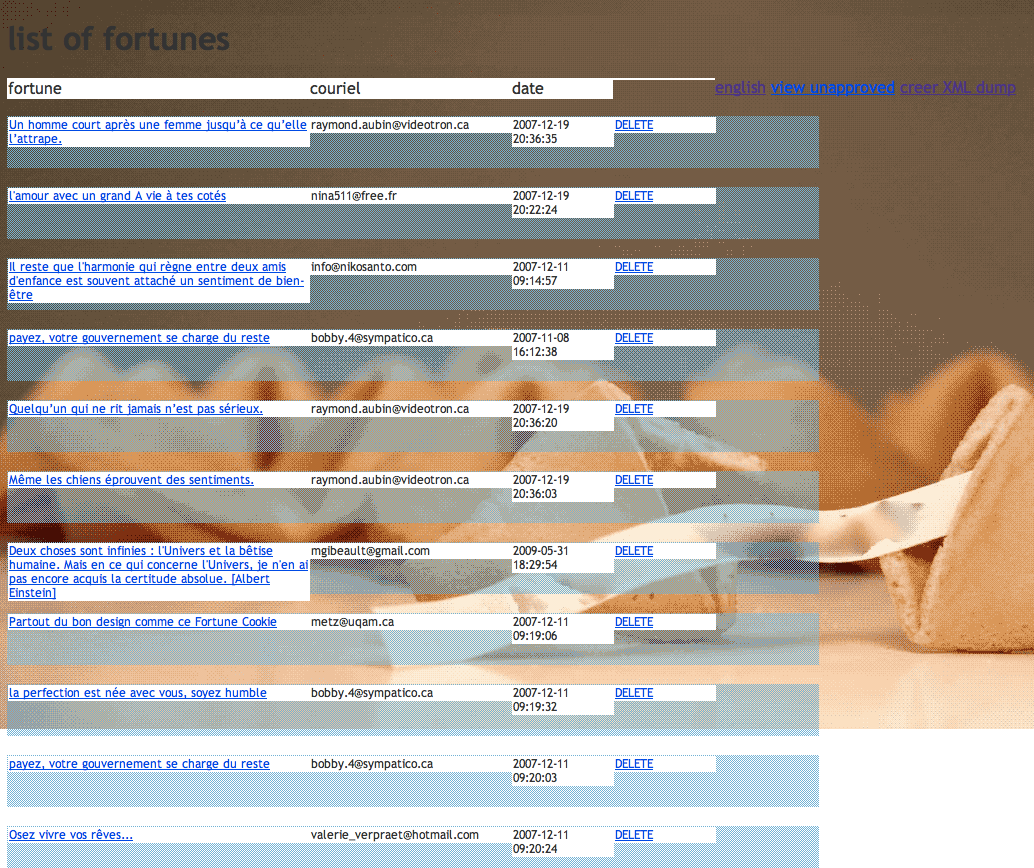 Interface de gestion des textes reçus Management interface of texts received