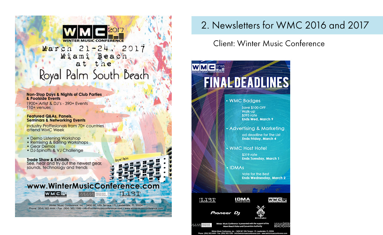 some of the newsletters created for Winter Music Conference 2016 and 2017 by AS DSIGNZ