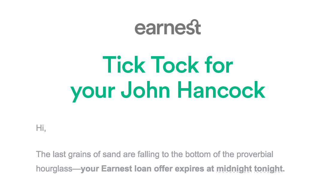 Email to applicant with expiring loan offer