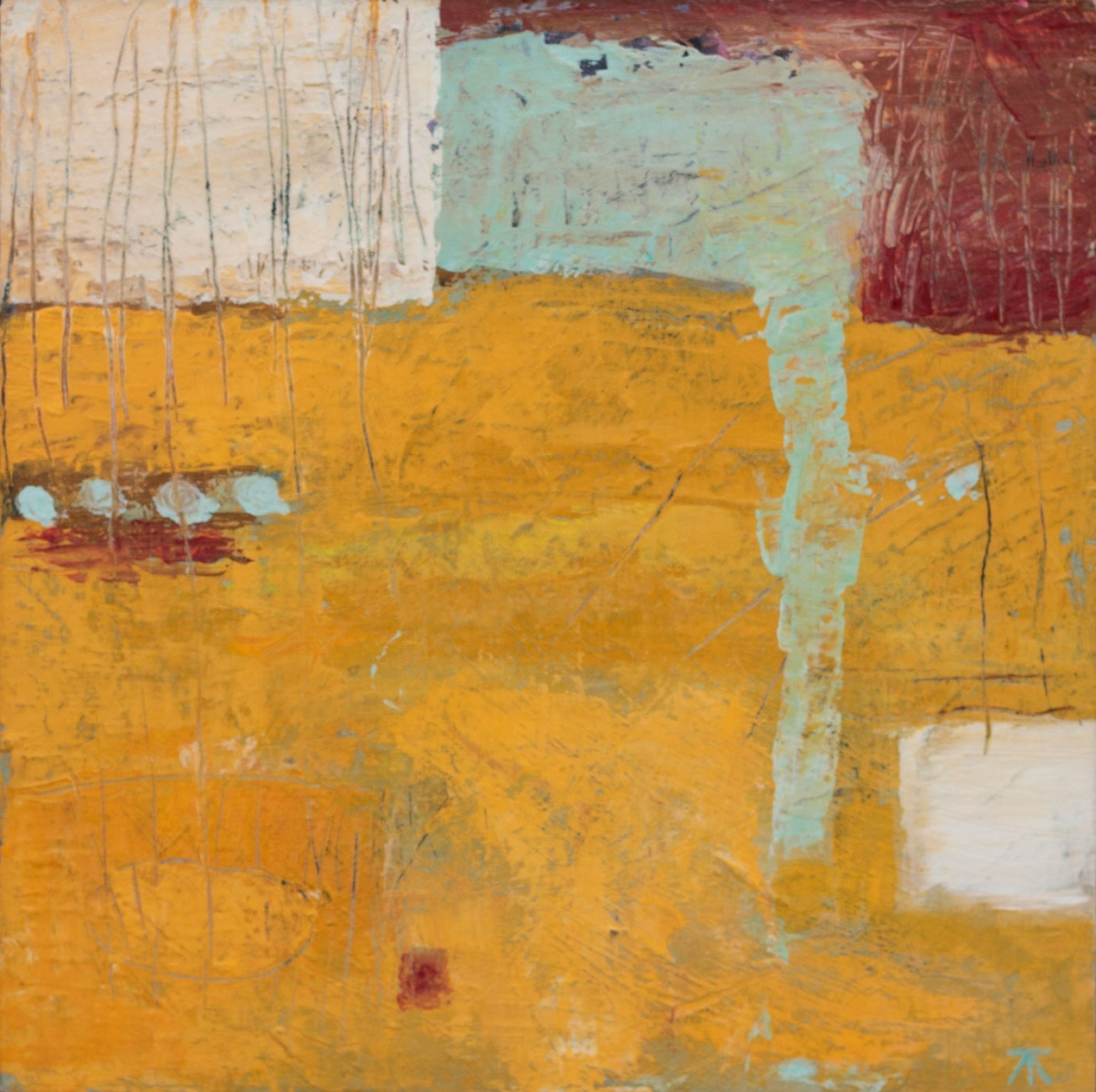 "Arrangements No. 5 (The Golden Valley)" Acrylic and wax on panel, 12 x 12 inches, Framed $245