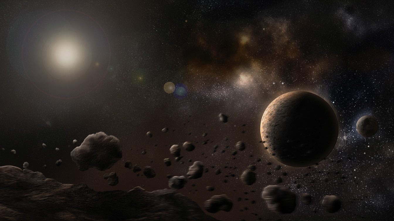 planet construction in photoshop CC, asteroids, stars and planets, light play