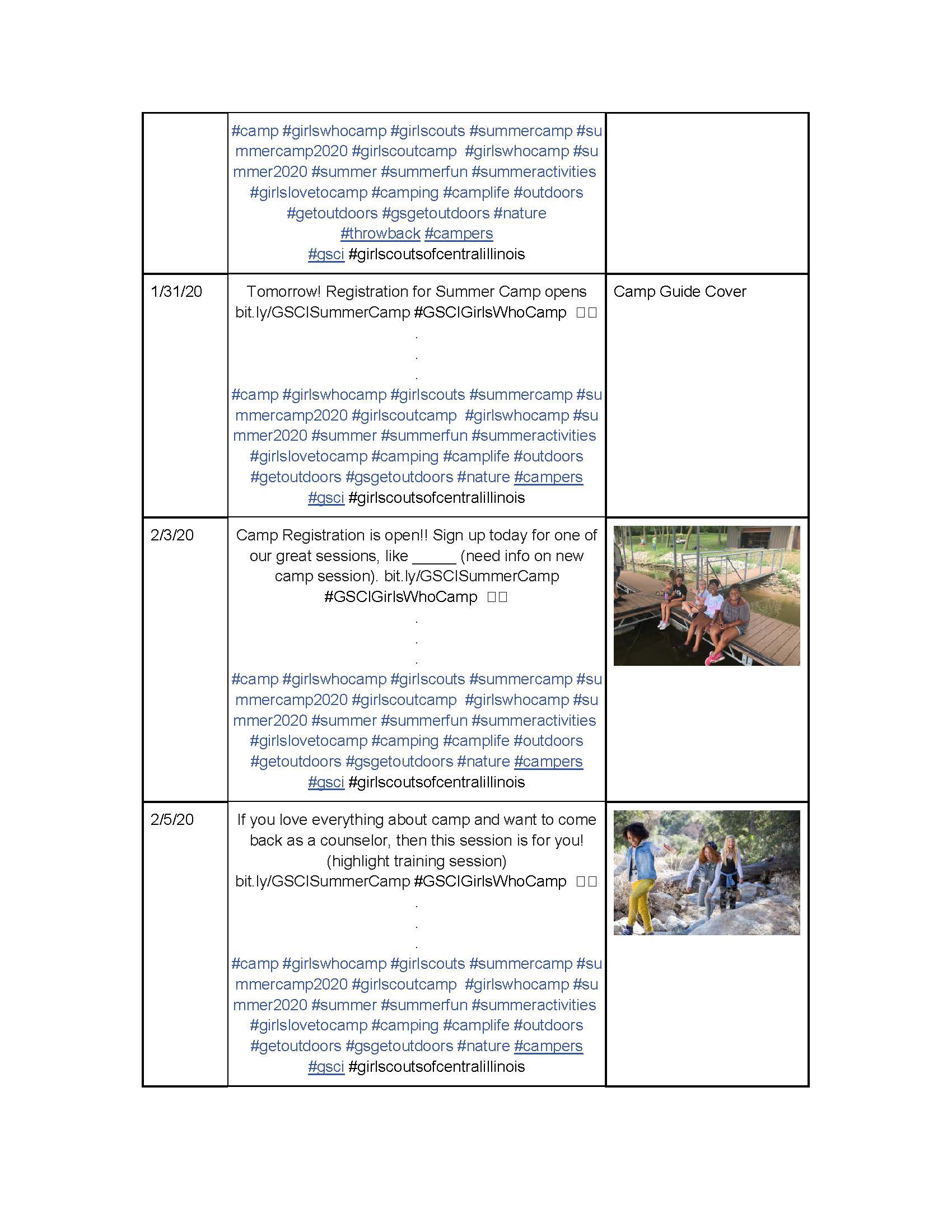 Camp Post Schedule