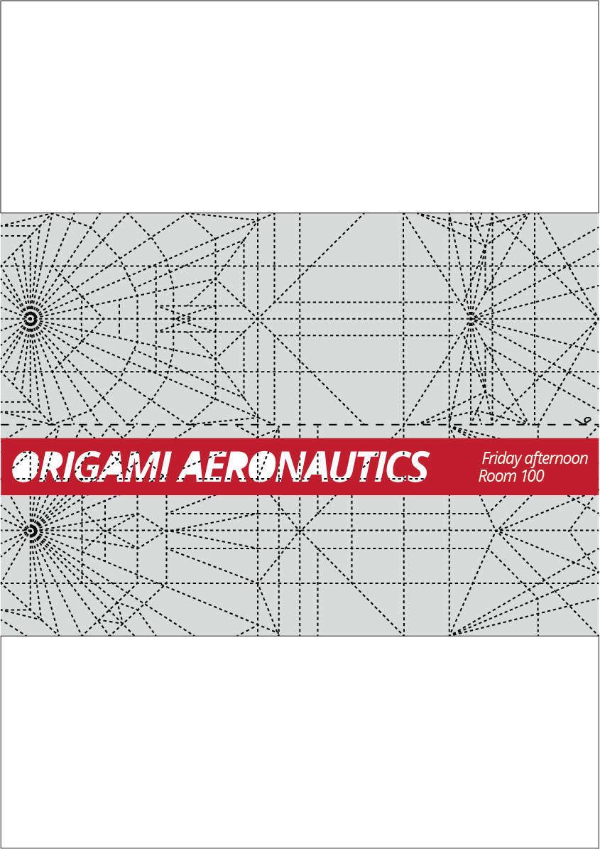 Poster leaves top and bottom blank for the origami airplanes, leaving an A5 area for text.