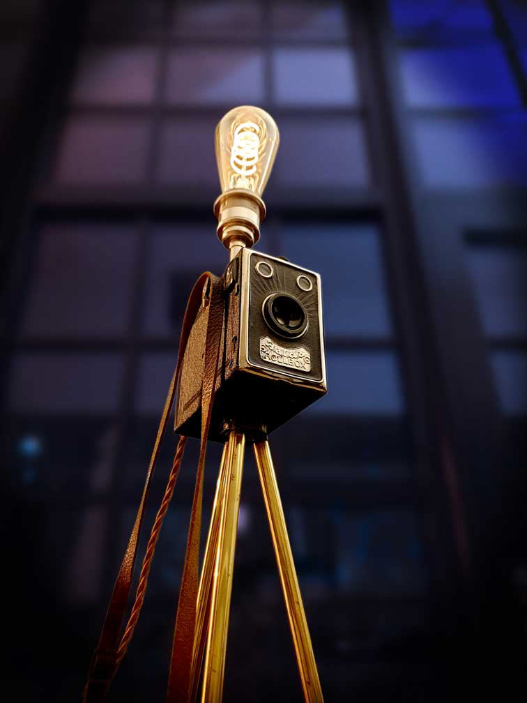 Upcycled Art Deo camera lamp