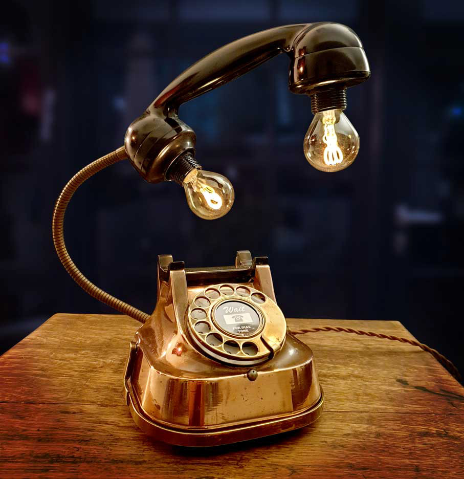 Unique upcycled vintage copper telephone lamp