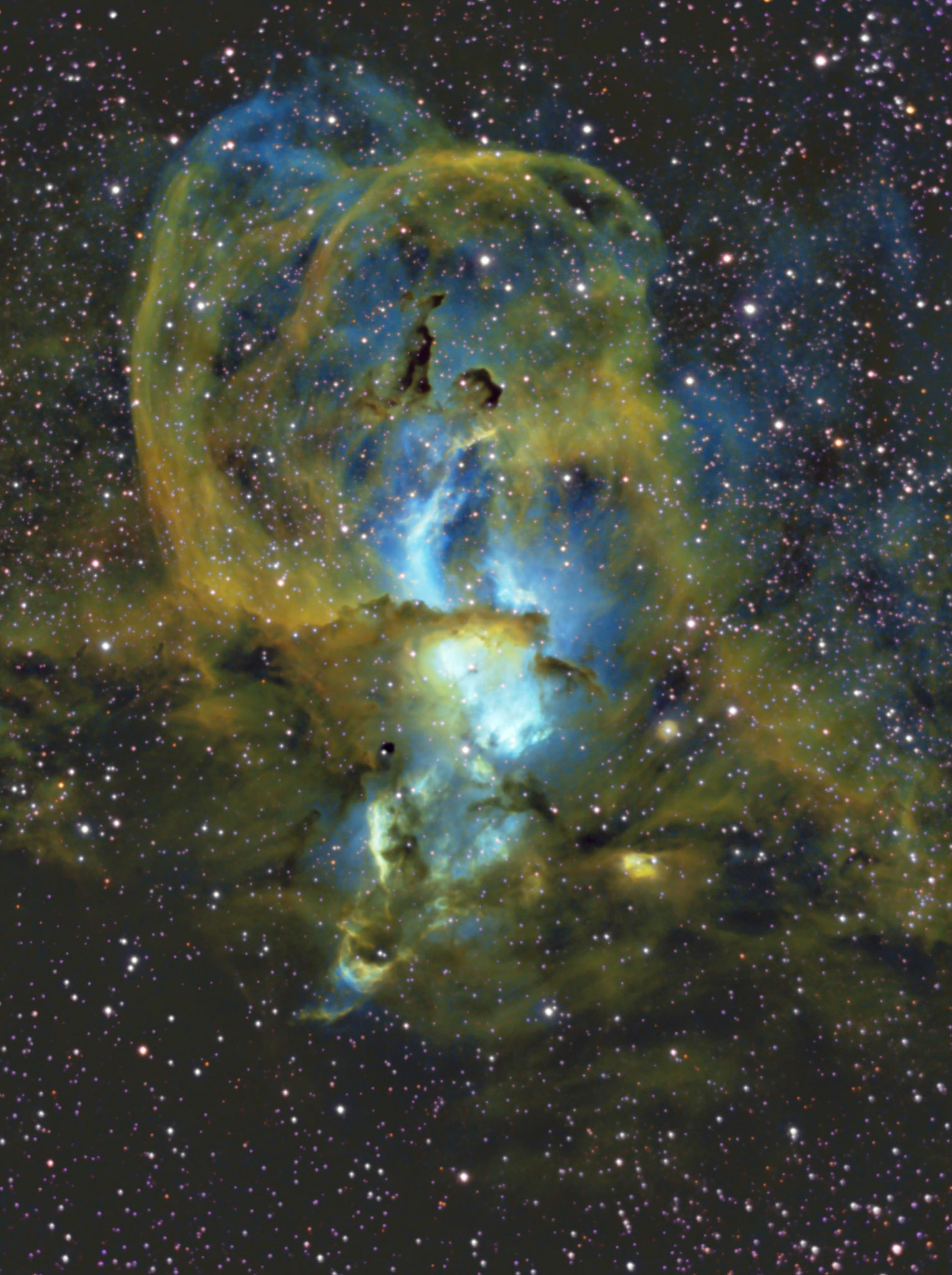 2021-04-02 - NGC3576 Statue of Liberty - S120 H210 O120 -SHO Colourised