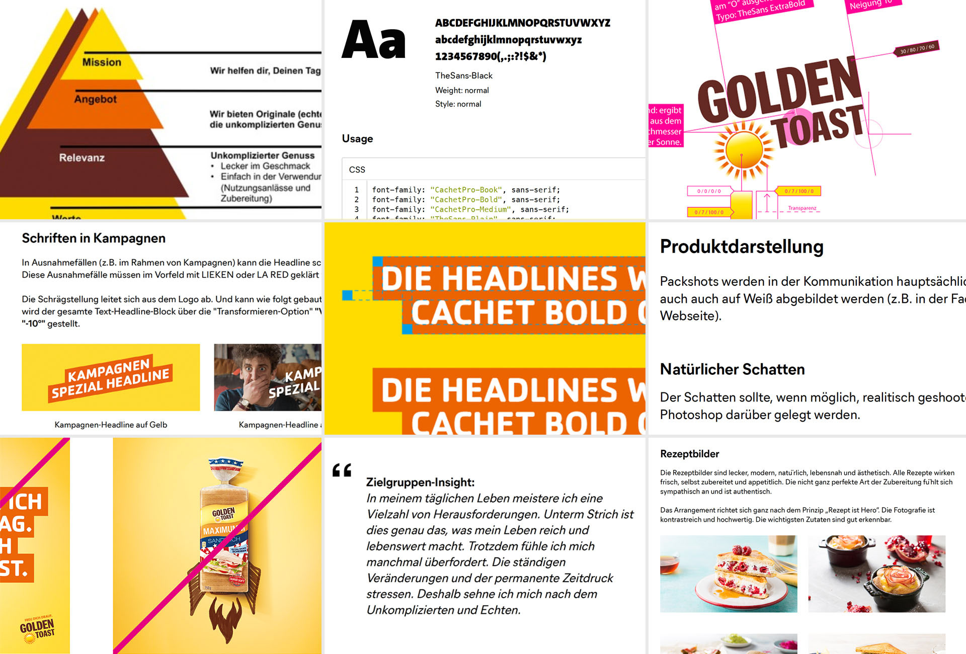 Screenshots aus dem Golden Toast und Corporate Design Manual