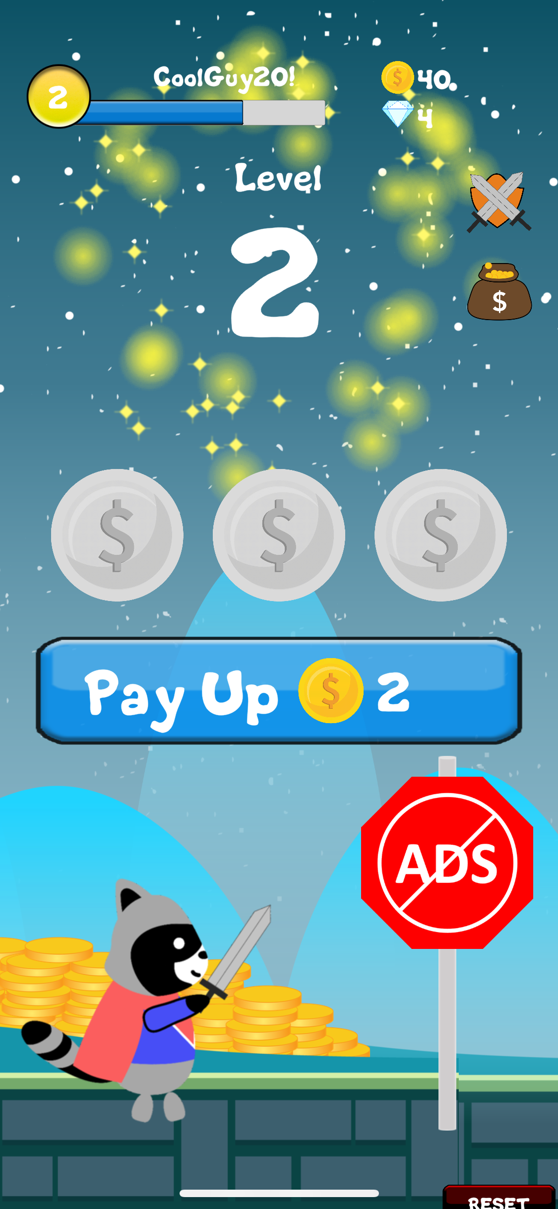 Spend gold to level up