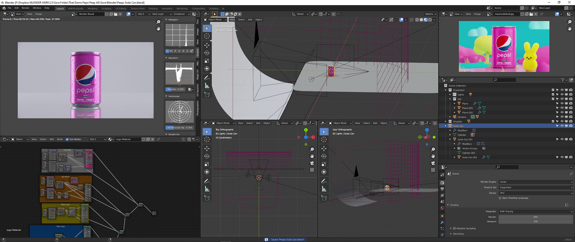 A Blender screen shot showing the basic set for testing out my materials.