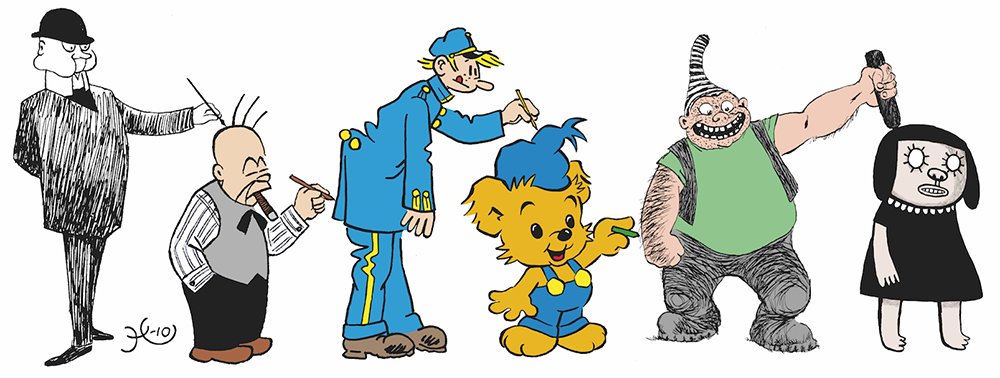 Title page illustration for "Swedish Comics History" by Fredrik Strömberg, Seriefrämjandet 2010