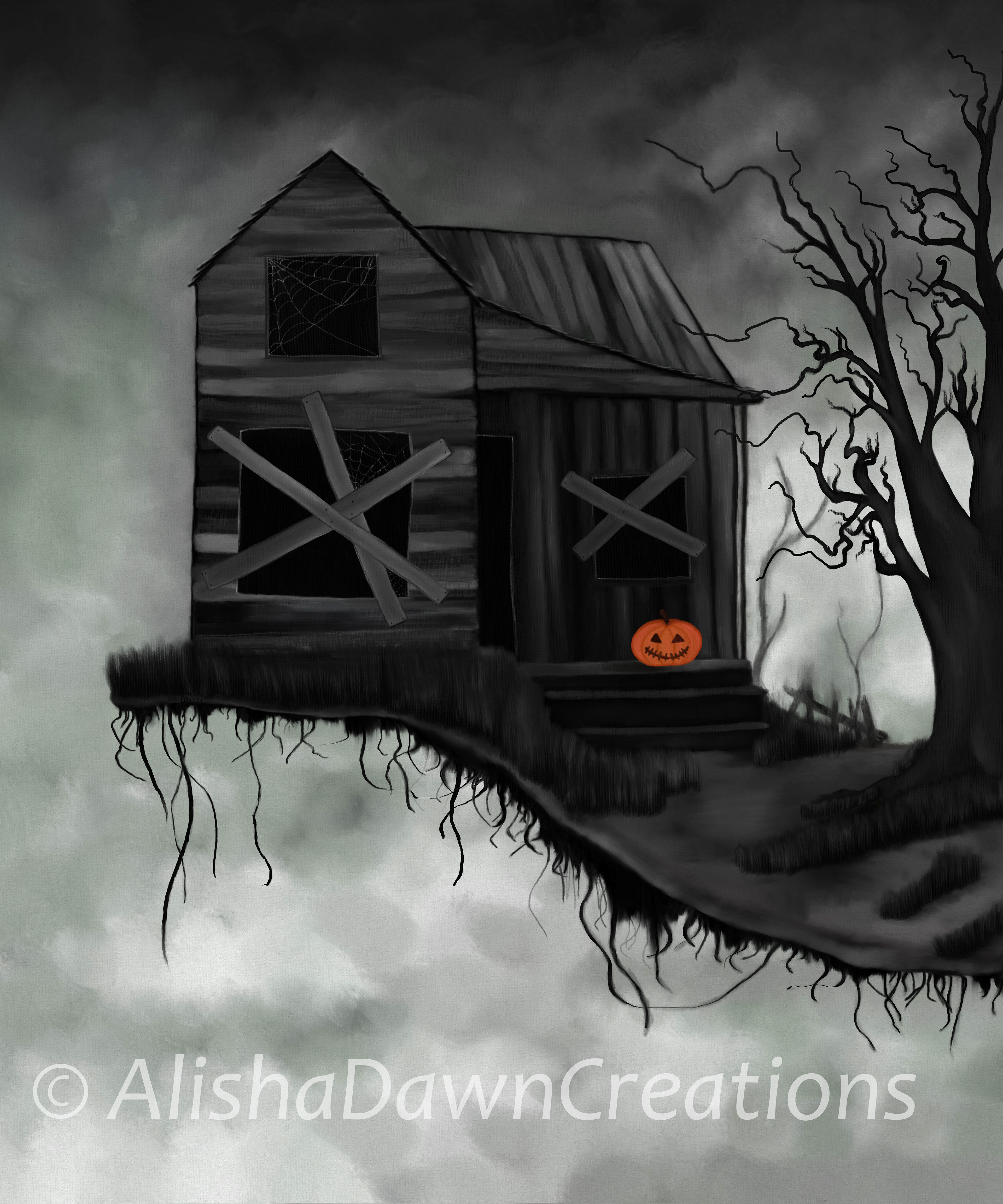 Haunted House and Jolly Pumpkin by AlishaDawnCreations Ā© 2017