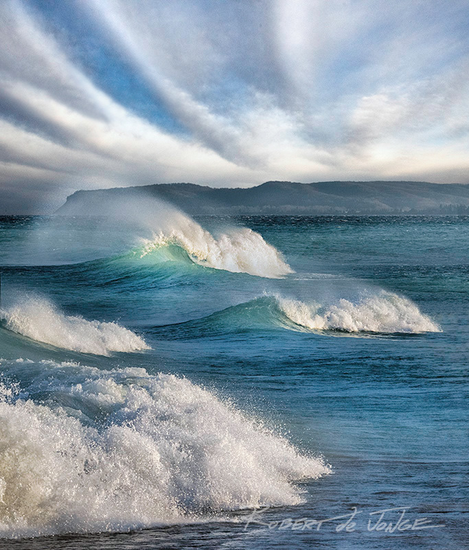 Waves on Lake Michigan being blown back by gale force winds from the south.