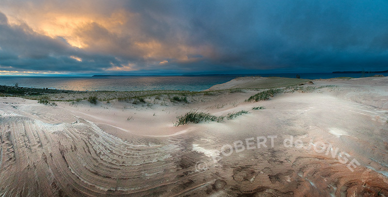 Panorama, sleeping bear point, manitou islands, winter, clouds, sculpting