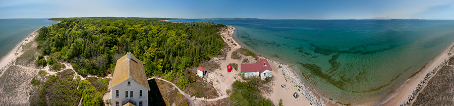 South Manitou Island Lighthouse, Sleeping Bear Dunes National Lakeshore, panorama, summer