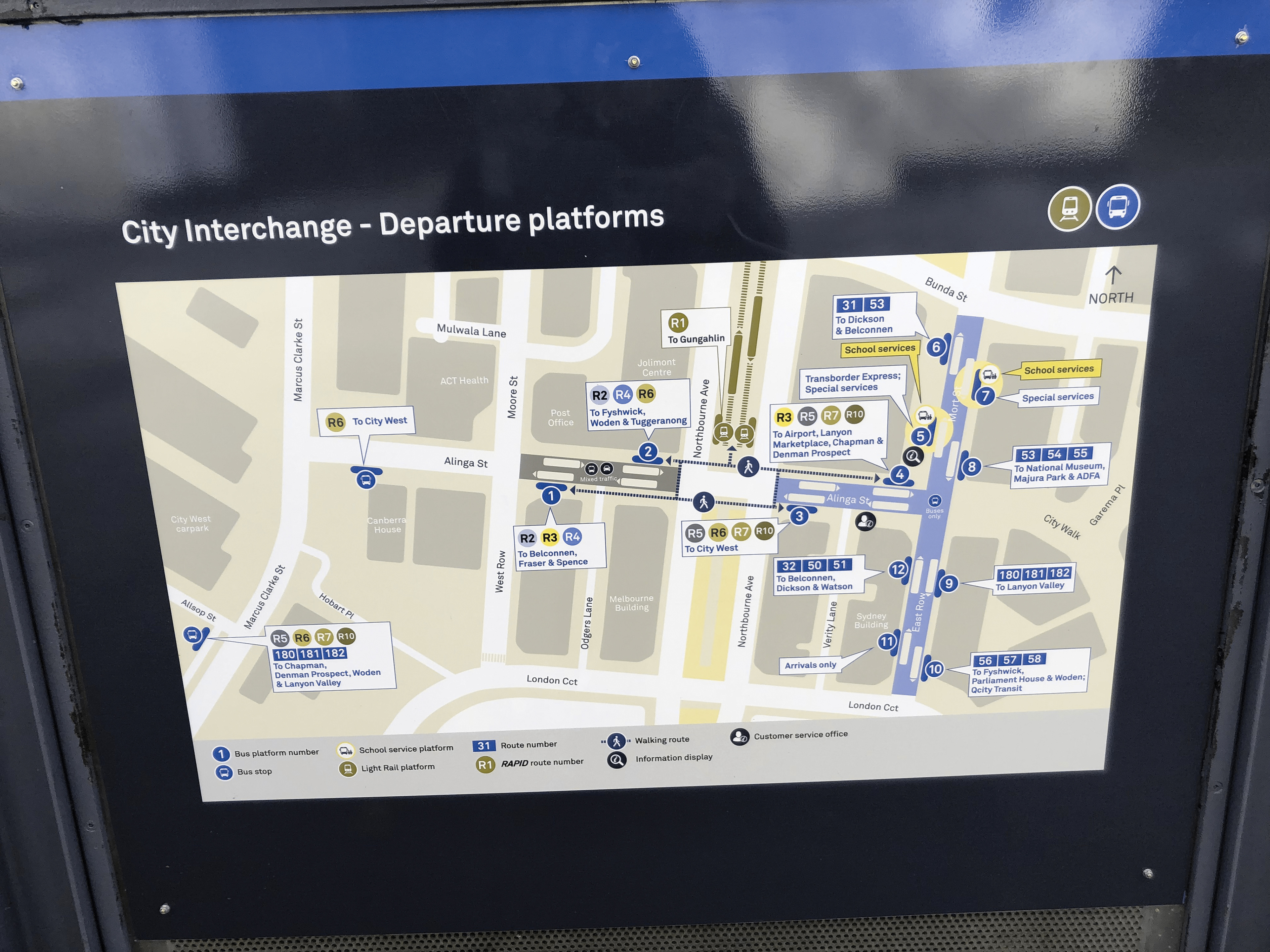City Interchange Canberra Map around Civic - Deuteranopia View