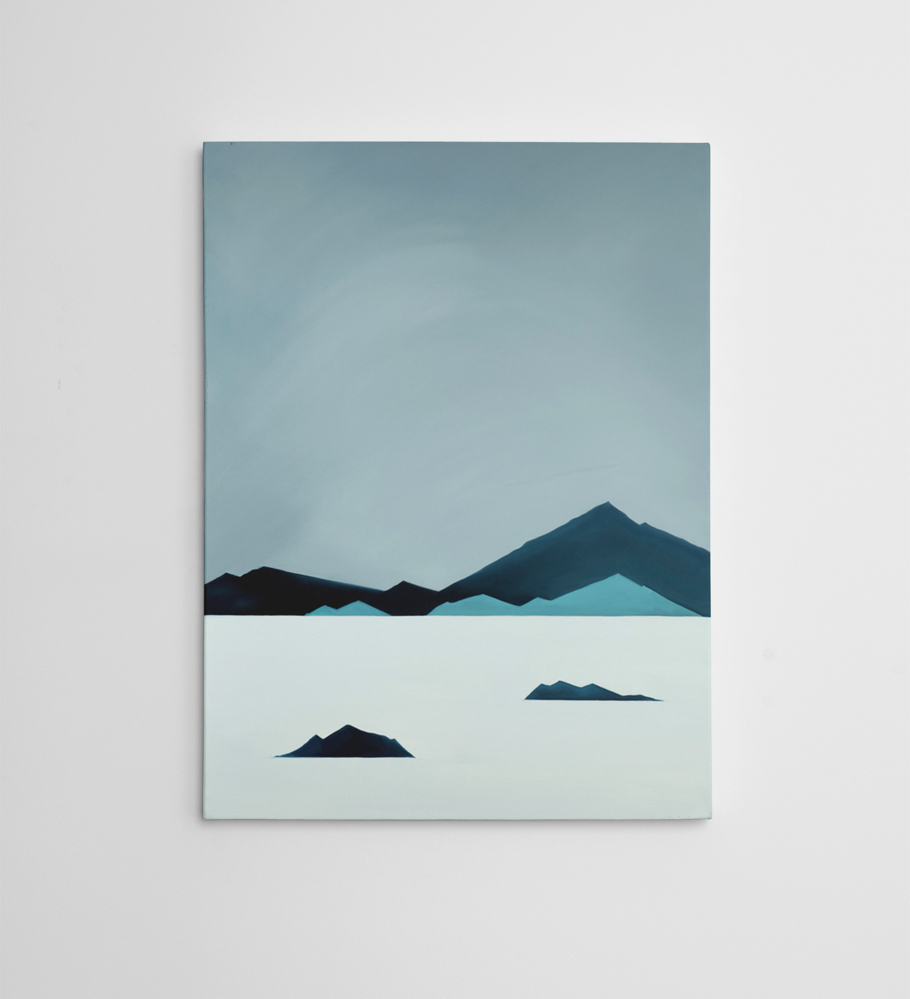 teal mountains and ocean seascape oil on canvas wall art