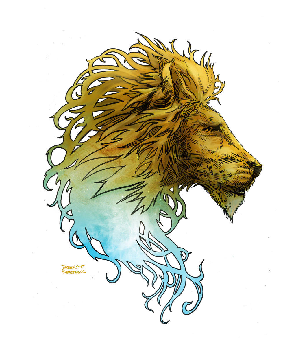 Lion Within – Ink and Digital art by Derek Rodenbeck derekro