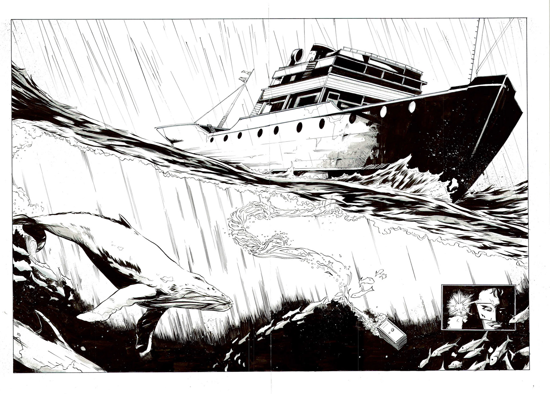 Wolverton Comic Page  Ocean– Ink and Digital art by Derek Rodenbeck derekro