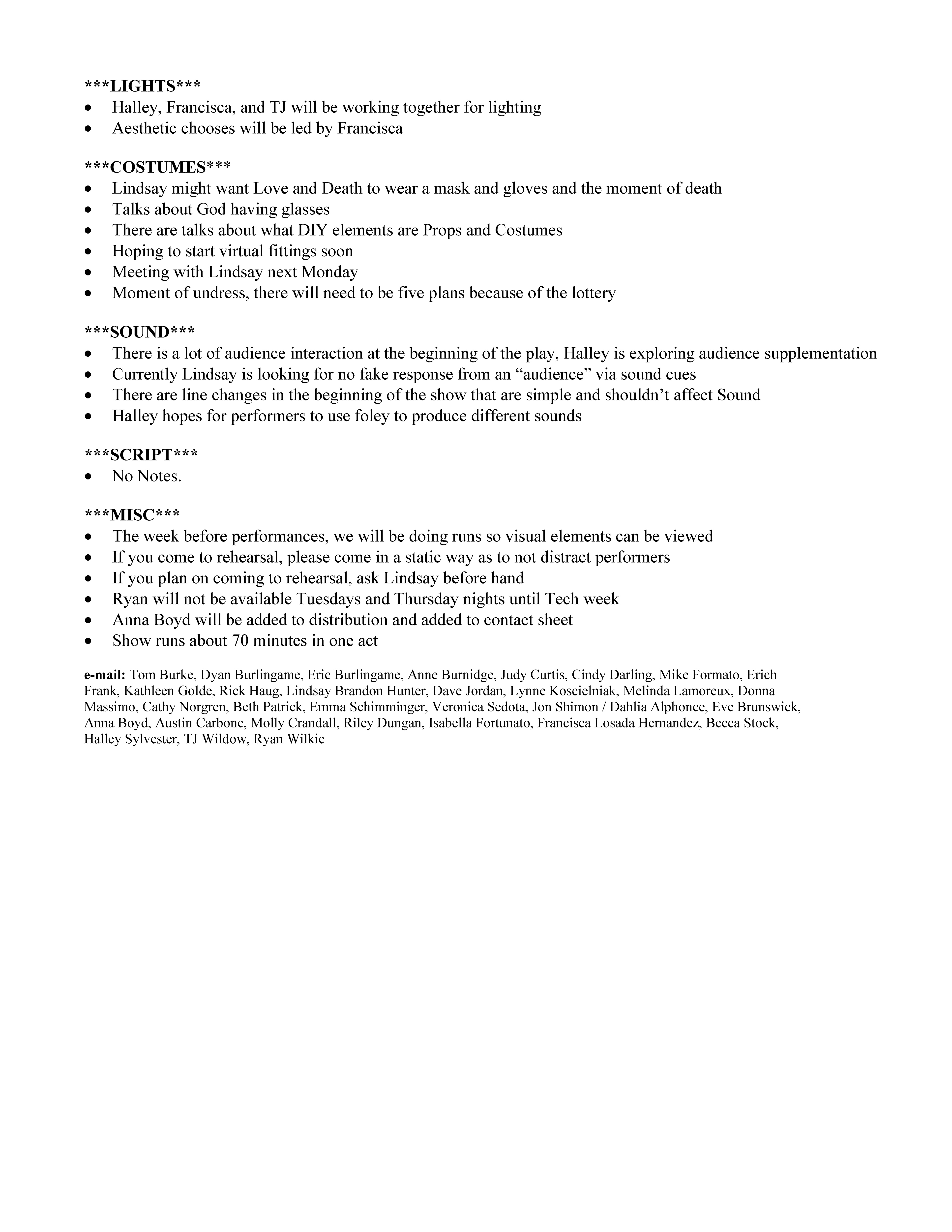 Production Meeting Report Sample Page 2