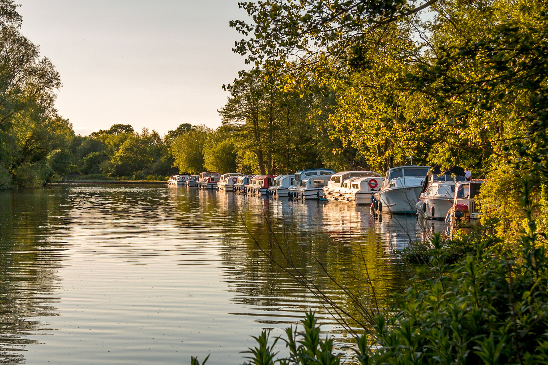Golden hour on the river Bure at Wroxham