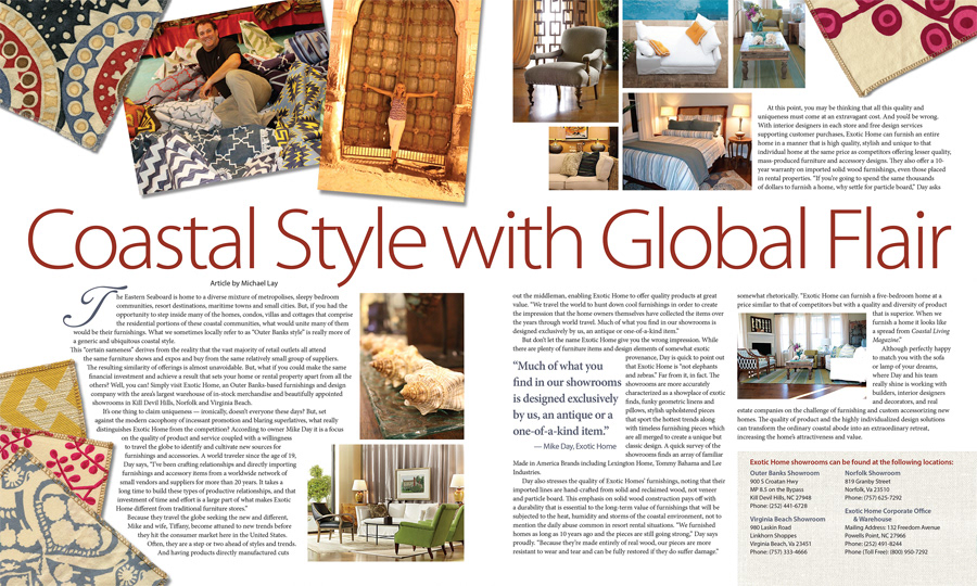 Coastal Style with Global Flair magazine article layout