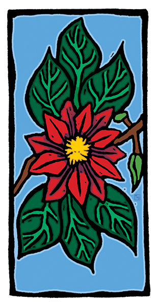 Red Flower (linocut, digitally colored)