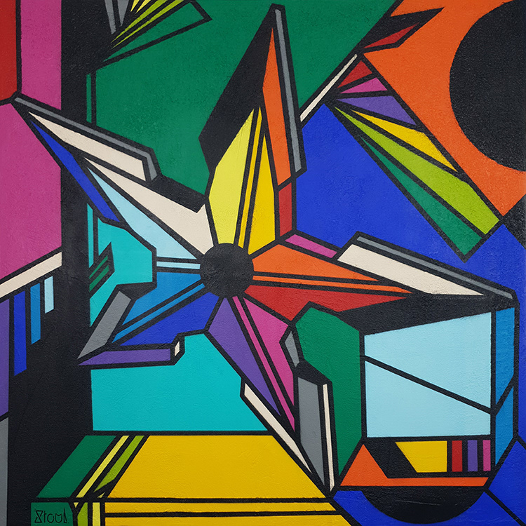 "ORU HIRA SHAKEN" 2020 Acrylique et pierre sur toile – Caisse américaine 100x100 cm