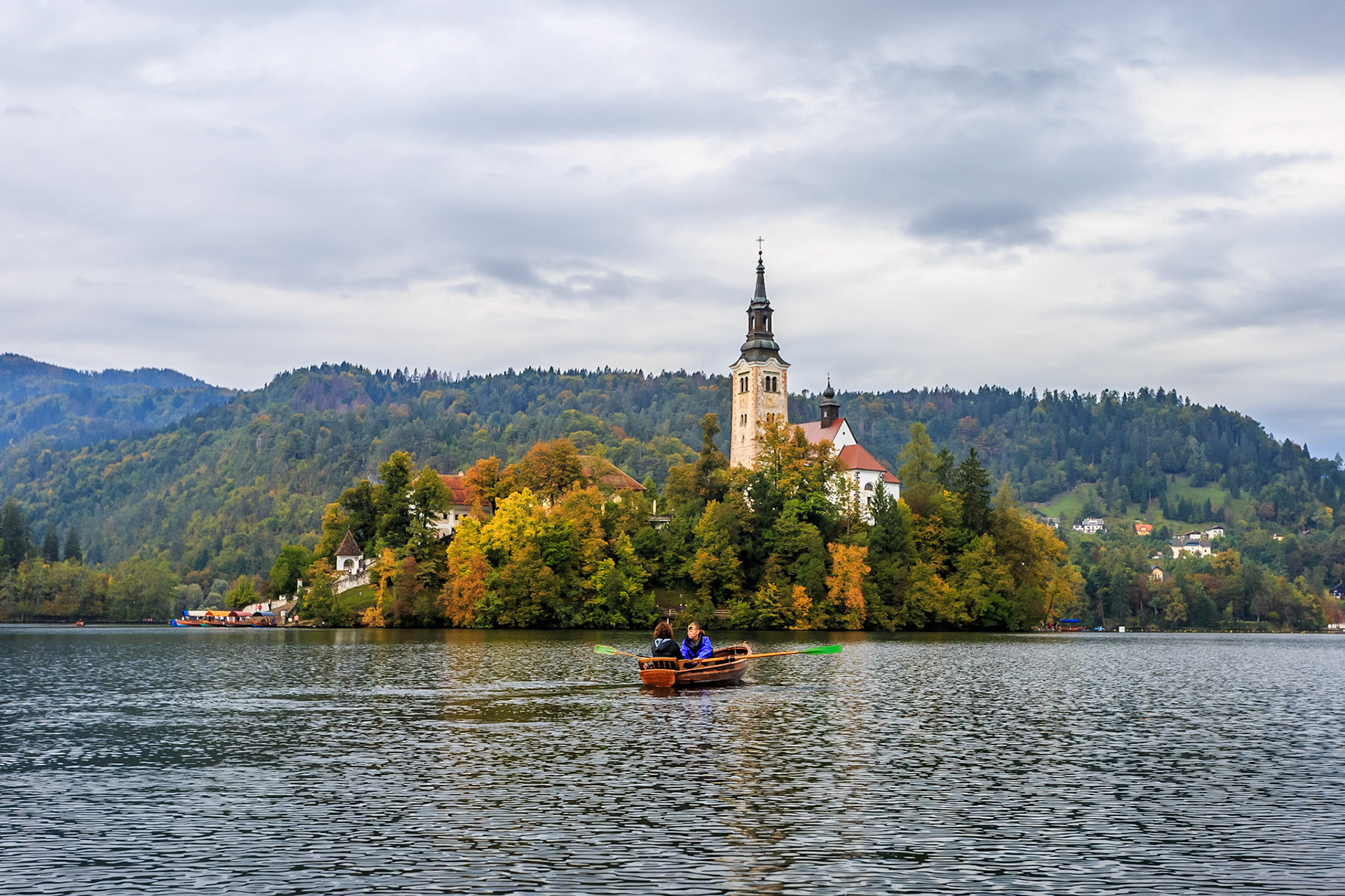 Rowing your boat in Bled, Slovenia