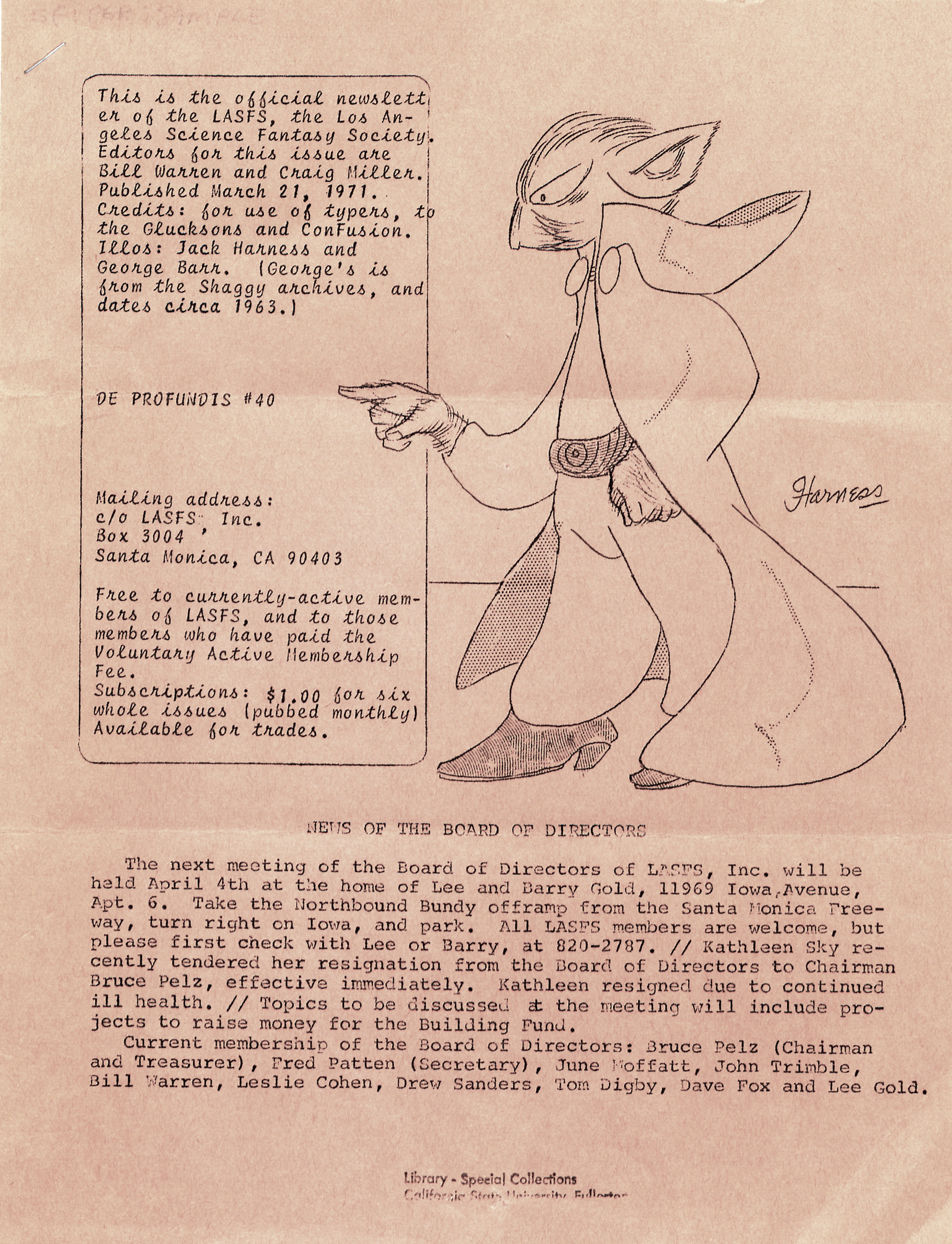 De Profundus. Los Angeles Science Fantasy Society (LASFS), no. 43 (March 1971)