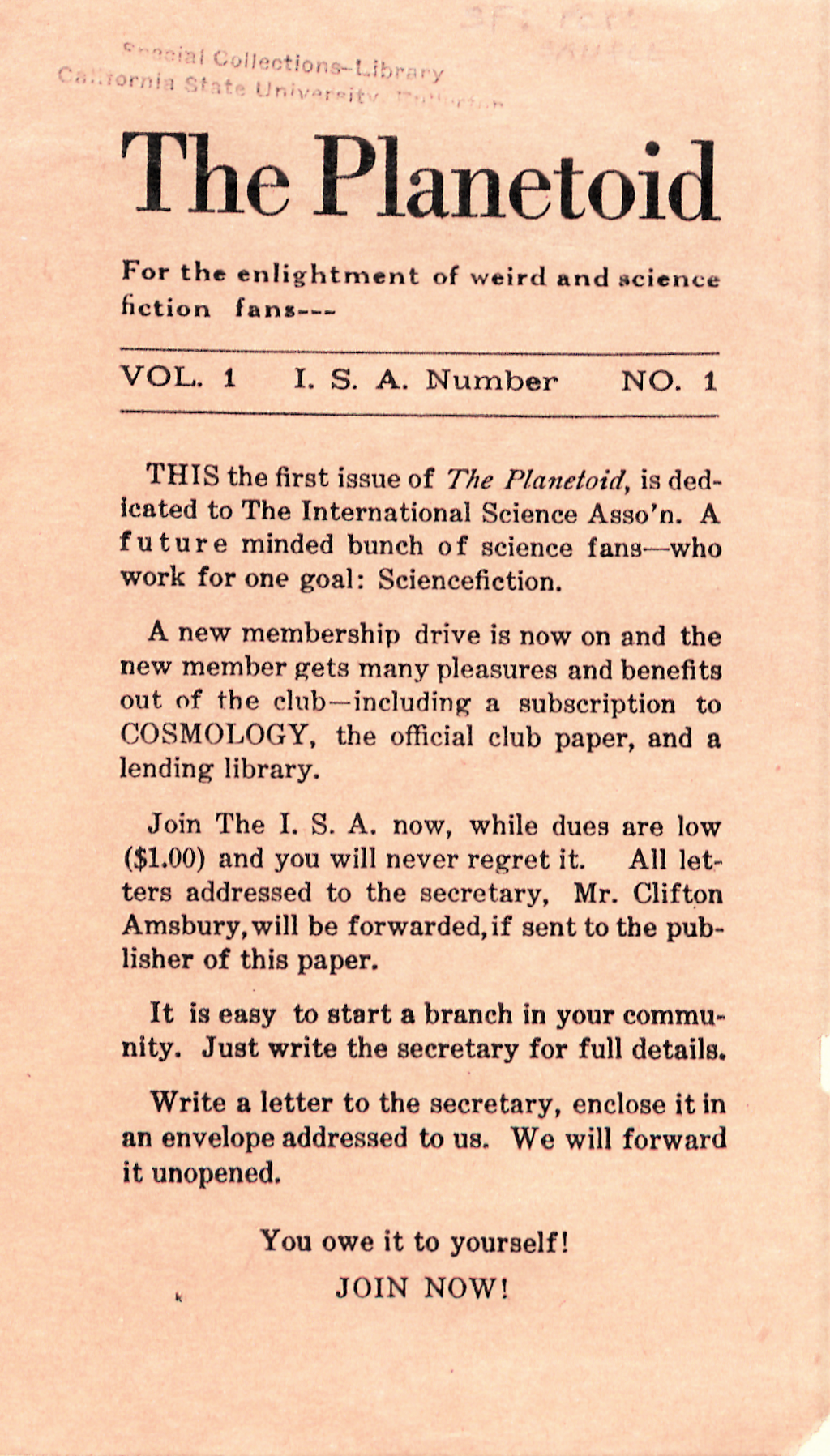 The Planetoid. International Science Association. No. 1 (December 1932).
