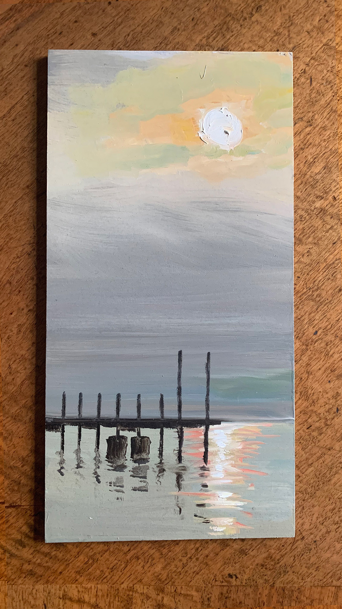 Bay Sunset, Oil on Board, 6"x 12", 2021