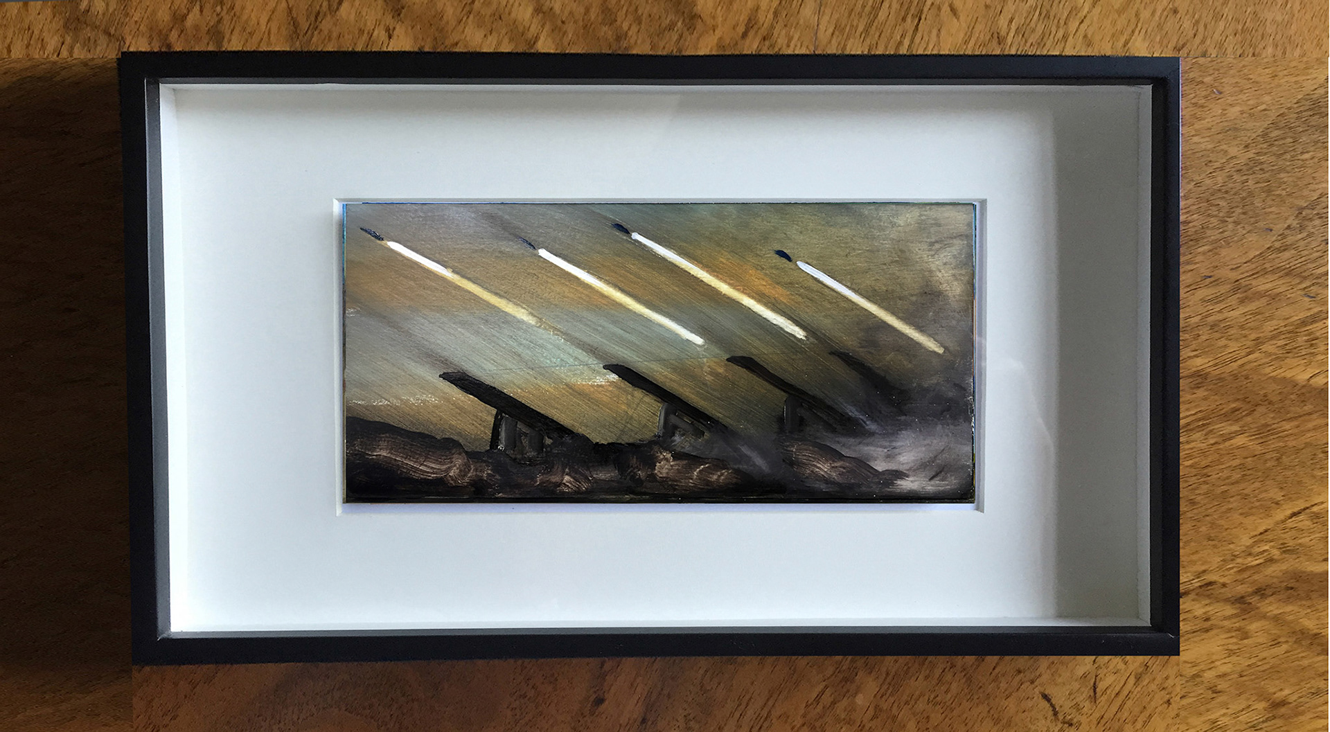 Katyusha Rocket Launch Oil On Wood Panel, 6" x 12", 2016