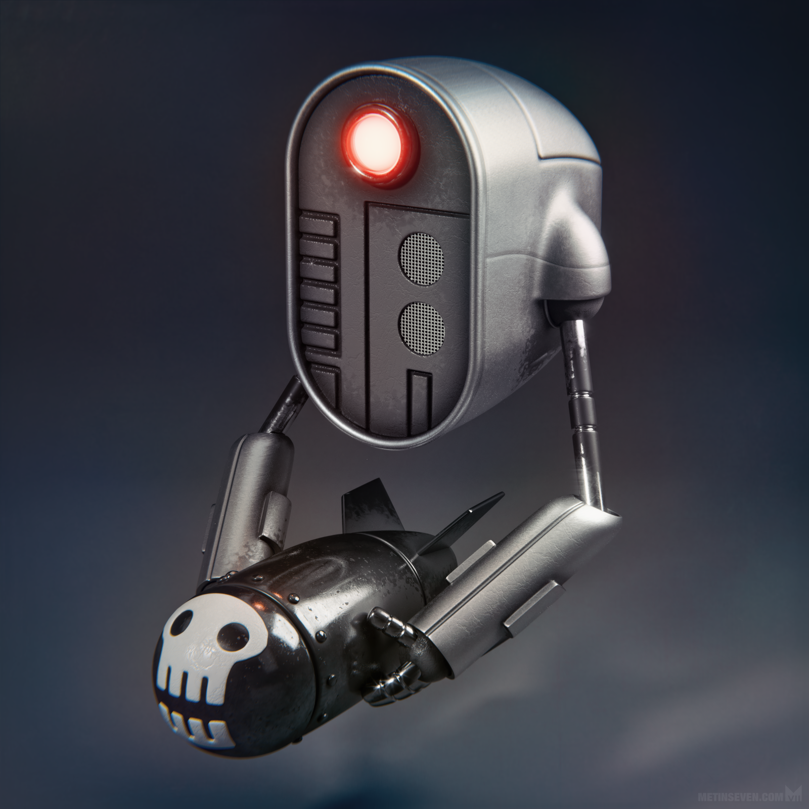 robot, drone, war, military, bomb, weapon, skull, character, design, 3d, blender, blender3d, b3d, zbrush, artwork